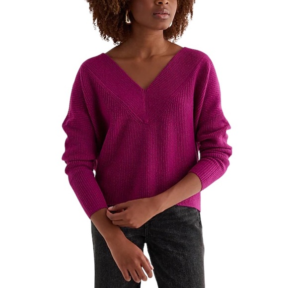NWT Express V-Neck Cropped Oversize Dolman Sleeve Sweater Orchid Fuchsia XS - Picture 3 of 10